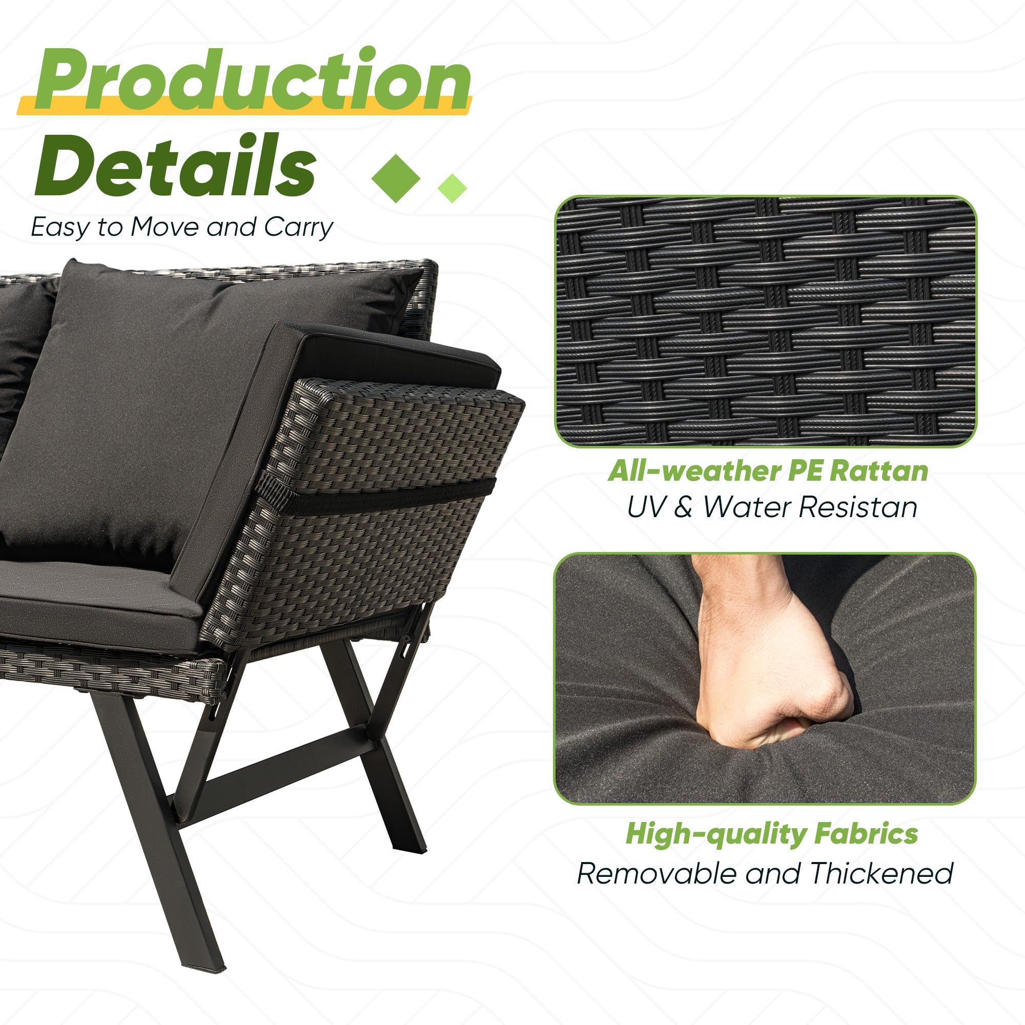 Outdoor Convertible Rattan Sofa Bed with Adjustable Armrests