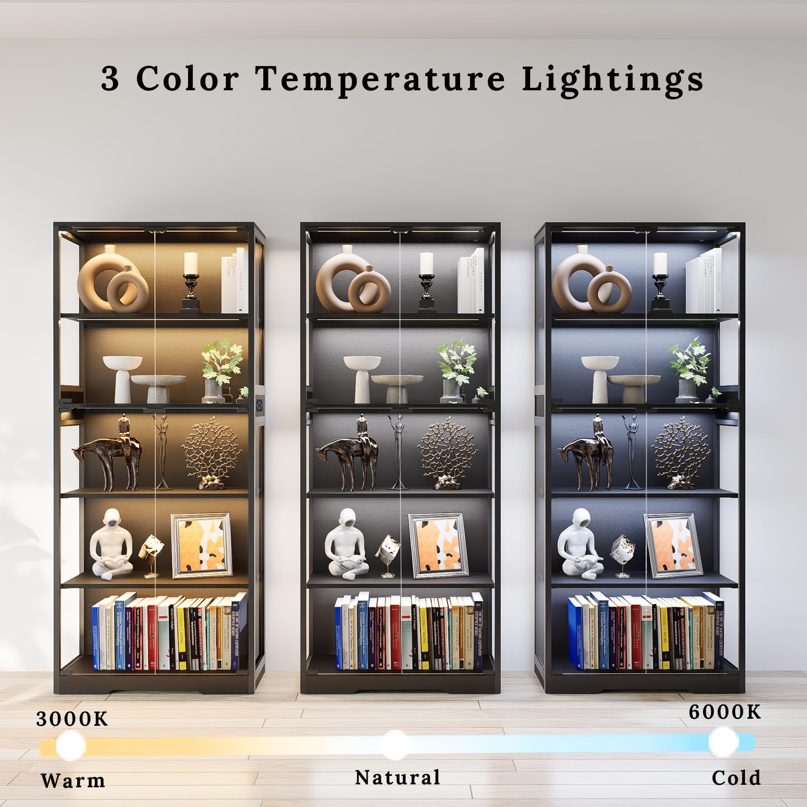 5-Tier Glass Display Cabinet with LED Lighting & Motion Sensor