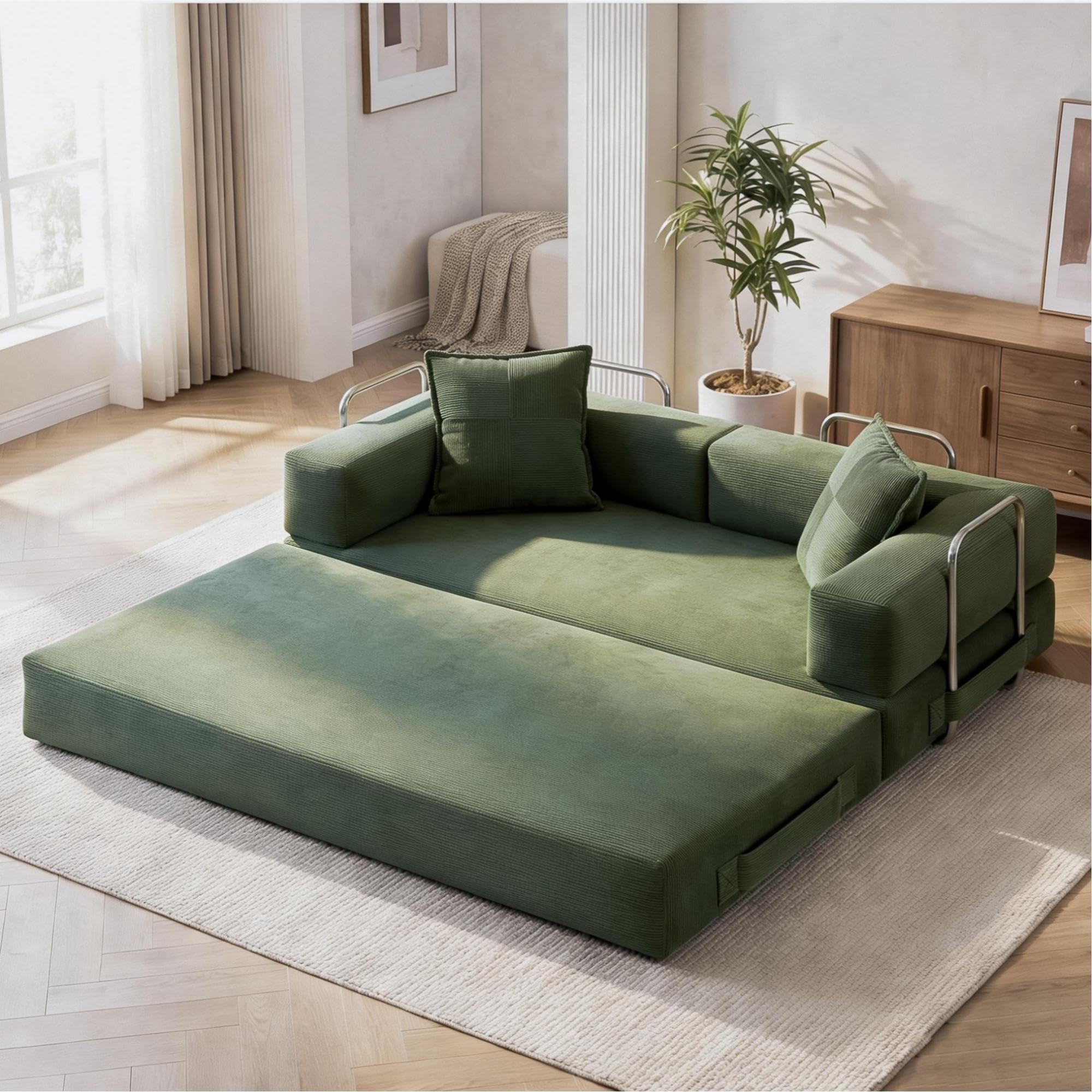 Convertible Futon Sofa Bed – 5-in-1 Modular Sleeper Couch, No Assembly
