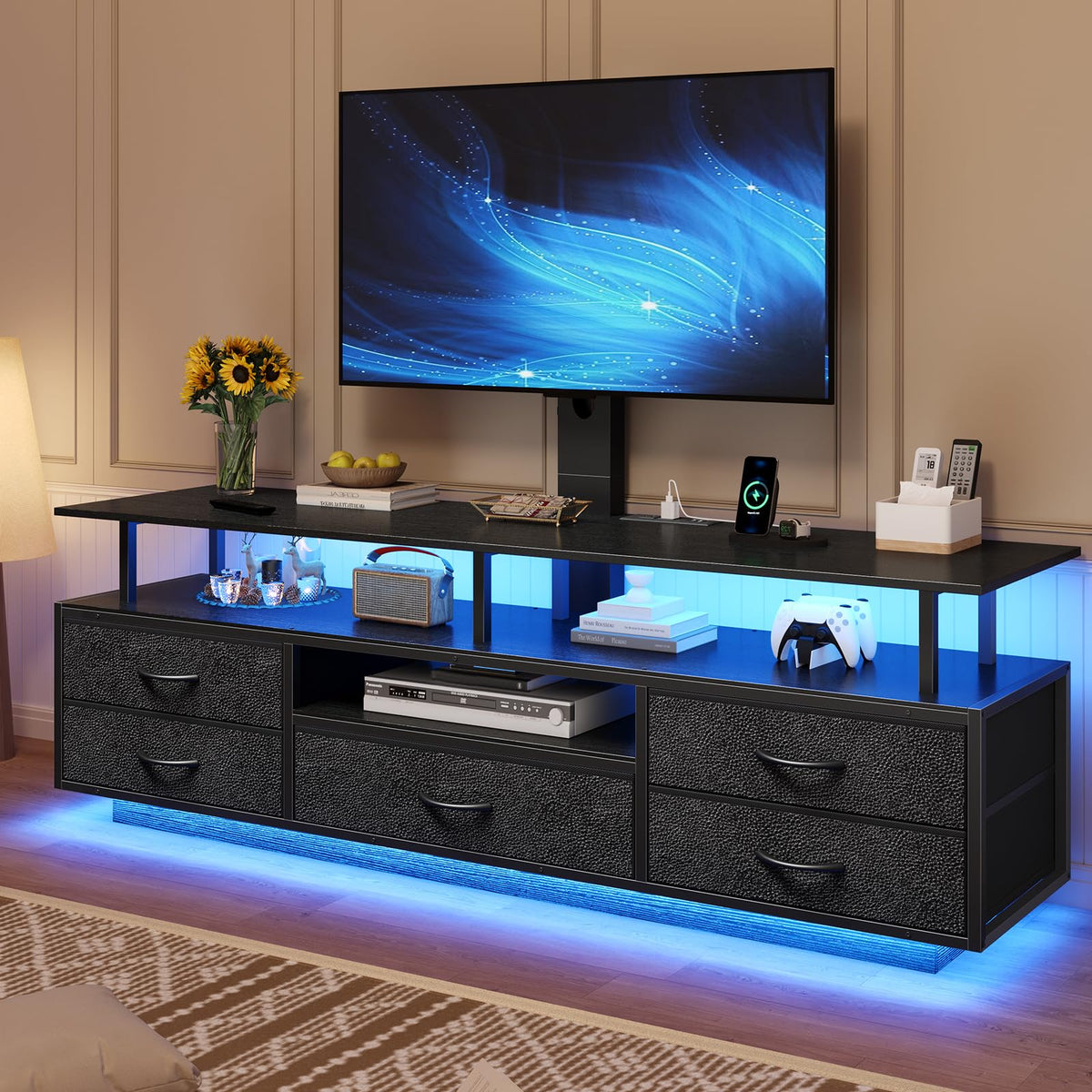 BTHFST LED TV Stand with Mount for Living Room, 55, 60, 70 TV, 6 Drawers