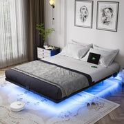 Floating Bed Frame with LED Lights & Charging Station