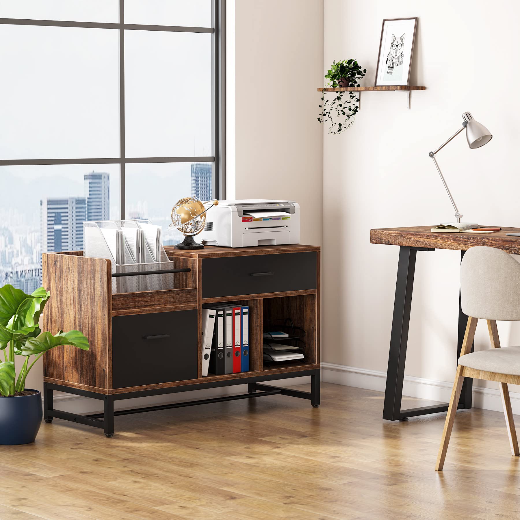 Lateral Filing Cabinet with 2 Drawers & Open Shelves