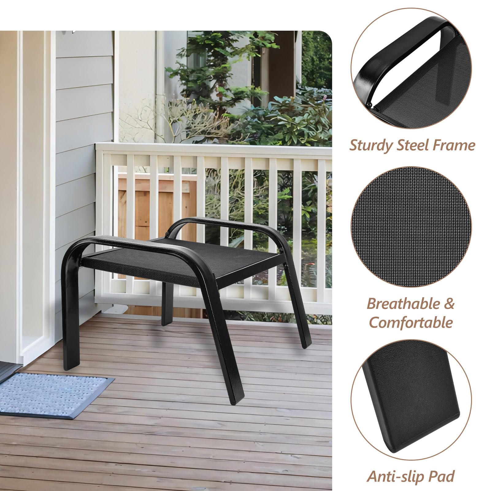 Outdoor Footstools with Cushion Set of 2