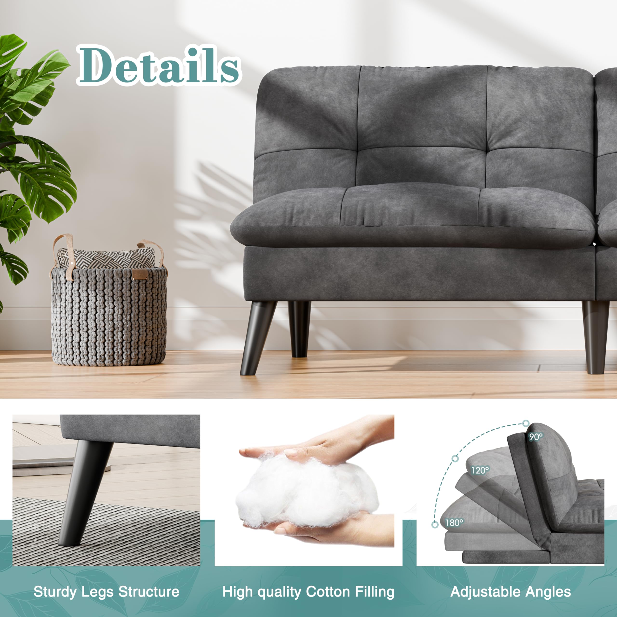 Convertible Futon Sofa Bed with Adjustable Backrest