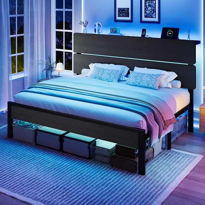Twin LED Bed Frame with Charging Station