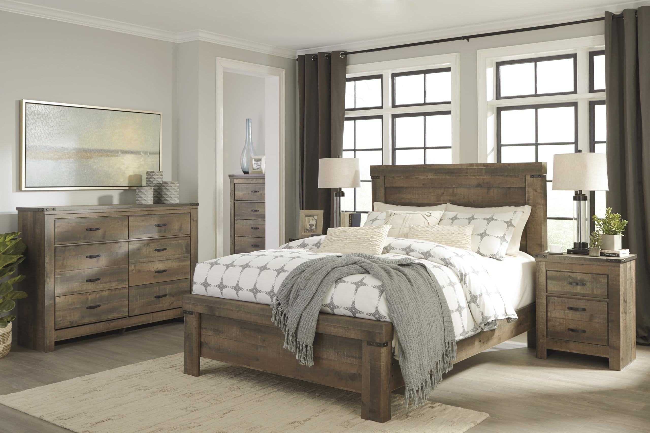 Signature Design by Ashley Trinell Rustic 6 Drawer Dresser with Safety Stop for Bedroom, Dark Brown