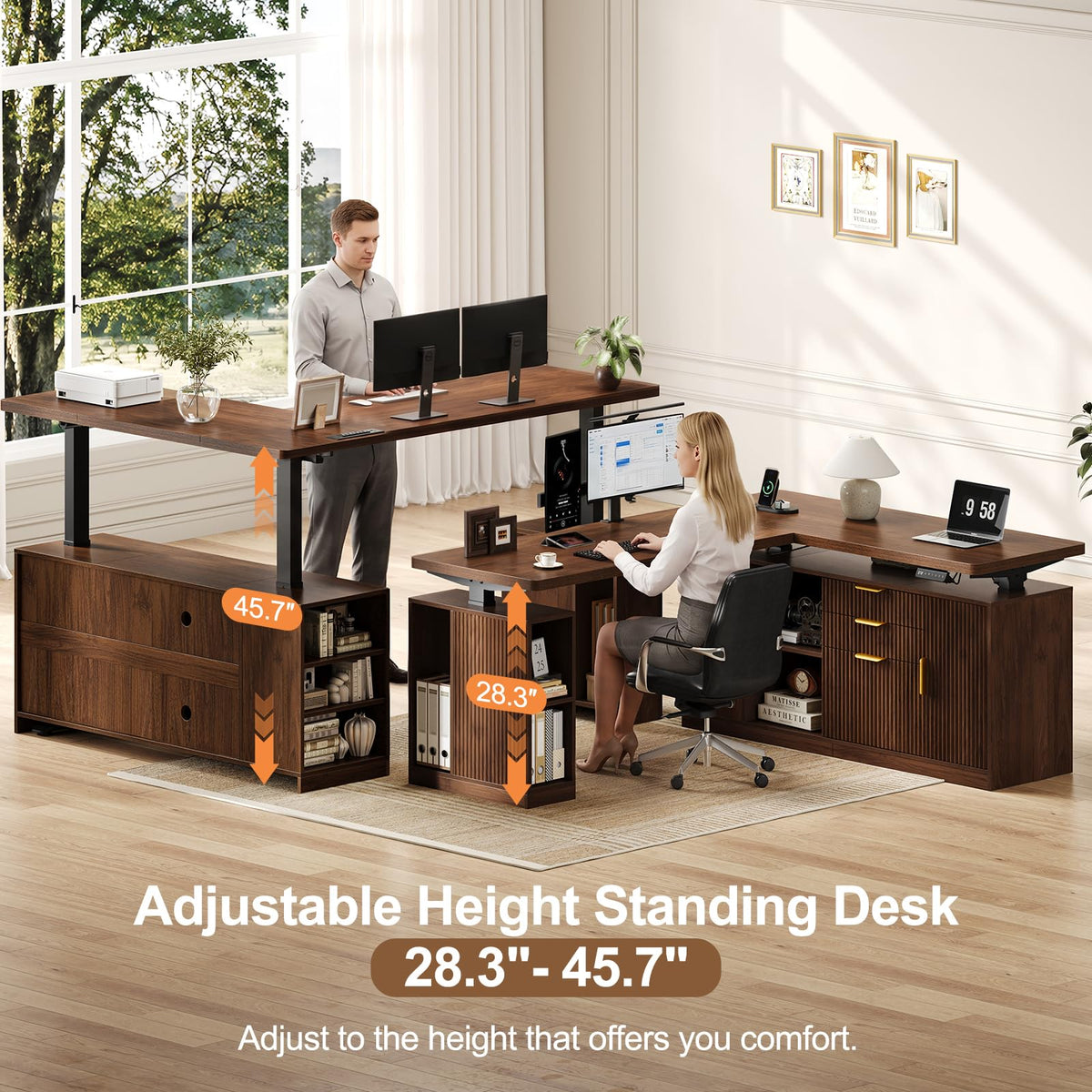 Curlaky L Shaped Electric Standing Desk - Fluted 69" Executive Desk