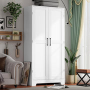 Freestanding Wooden Armoire Wardrobe with Hanging Rod & Shelves