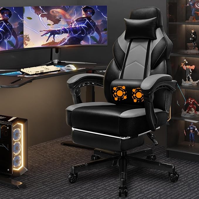 Ergonomic Gaming Chair with Footrest & Massage Lumbar Support