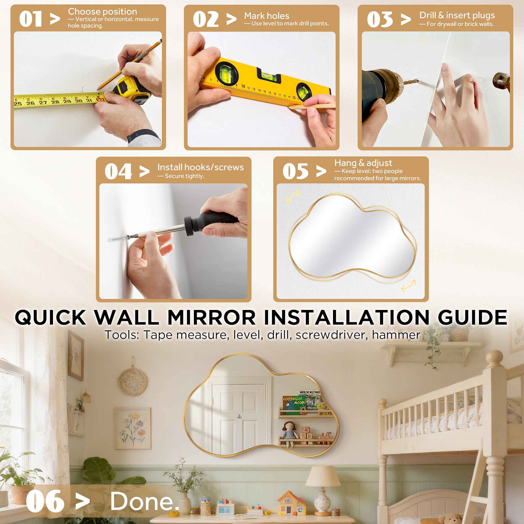 Cloud Shape Irregular Wall Mirror with Metal Frame