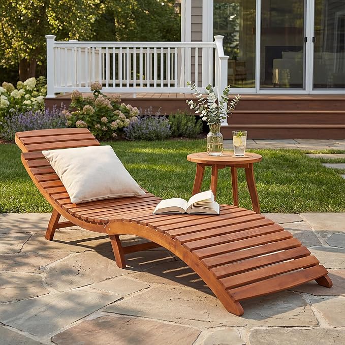 Acacia Wood Folding Chaise Lounge Chair (Set of 2)