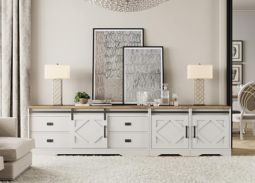 98" Farmhouse TV Stand for TVs up to 110" – 3-in-1 Entertainment Center