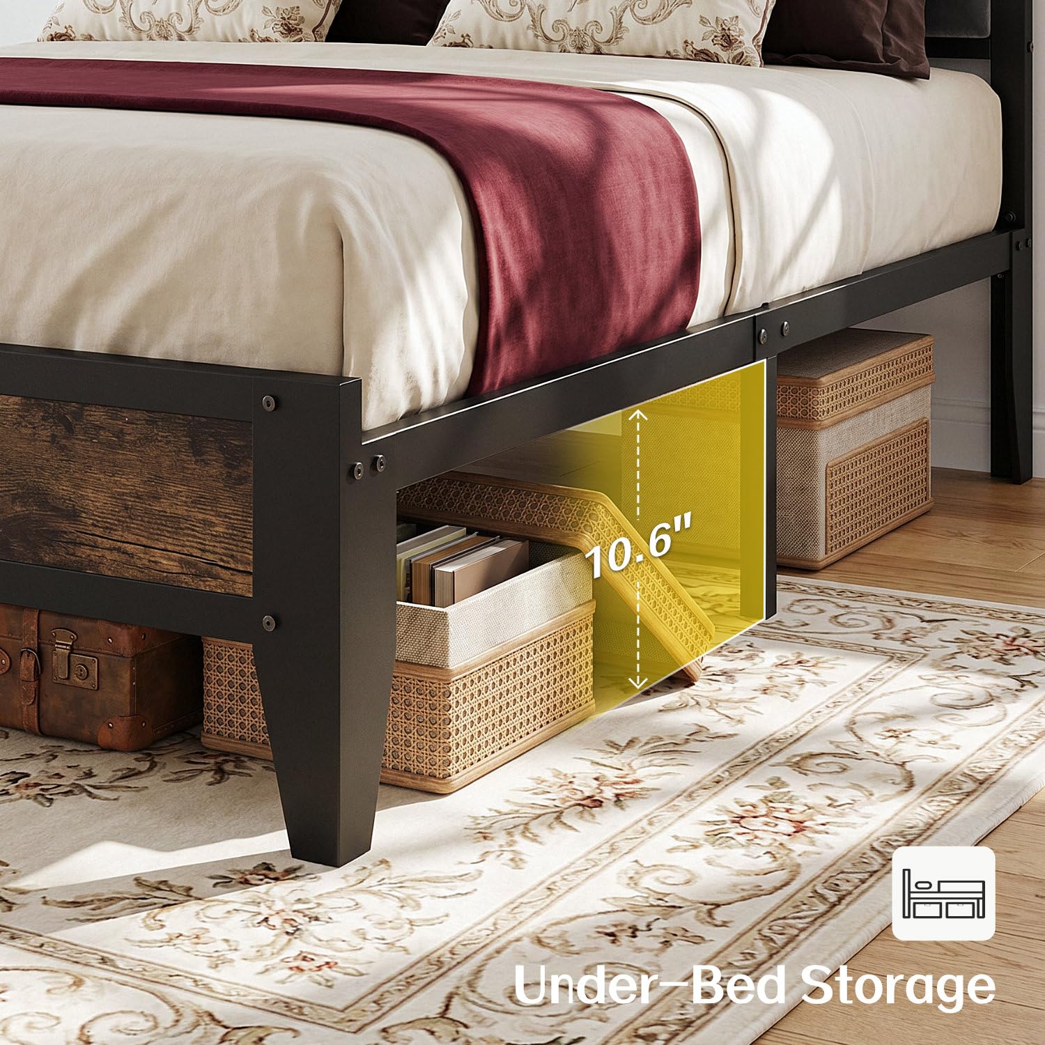 Metal Platform Bed with LED & Charging Station