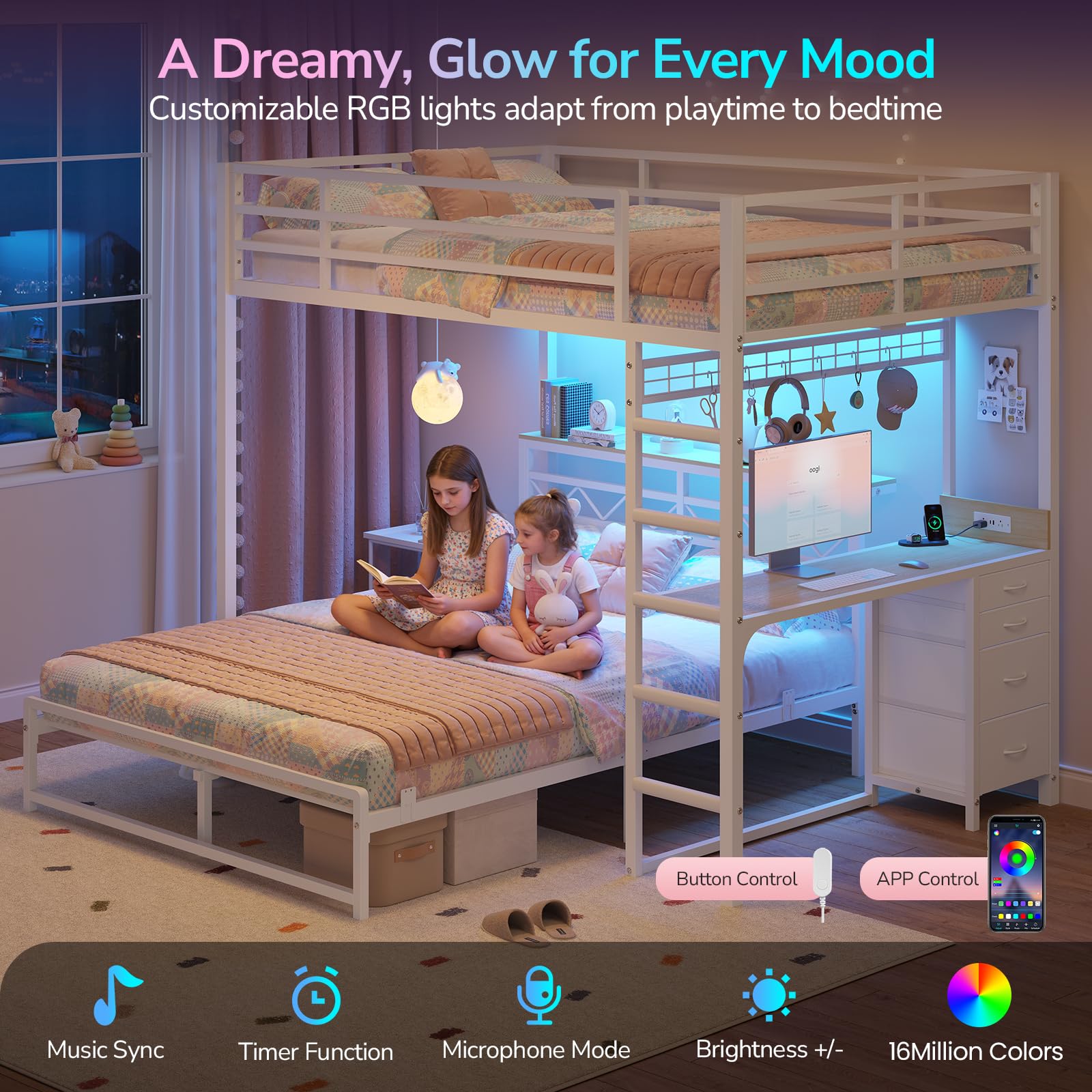 Full Over Full Bunk Bed with Desk & Storage