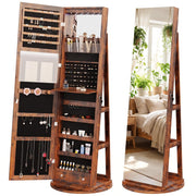 OLIXIS 360° Swivel Jewelry Cabinet with Light, Lockable Full Length Mirror