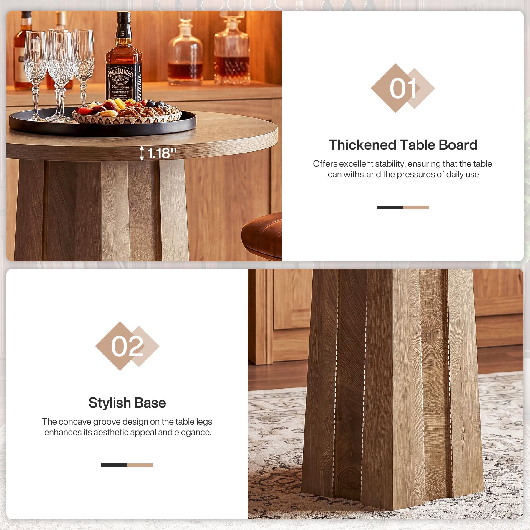 Tribesigns Round Bar Table, 31.5-Inch Counter Height Pub Table with Fluted Base, Brown Bistro Table for Kitchen, Dining Room, Small Spaces