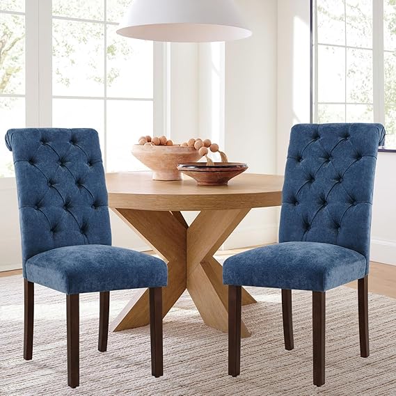 Upholstered Dining Chairs with Solid Wood Legs