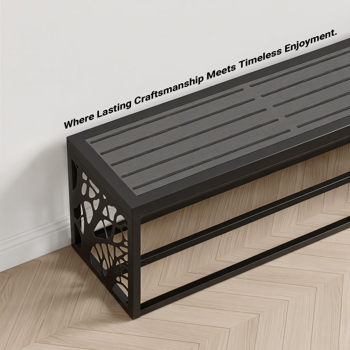 Orbotots 47" Outdoor Storage Bench, HDPE Seat, Steel Frame, Tree