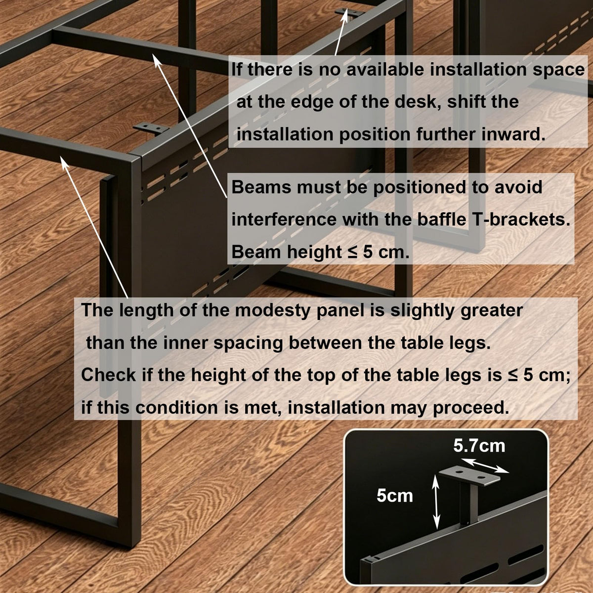 HJLKDYM Under Desk Privacy Panel, Metal Material, 42.5 x 15.8", Black