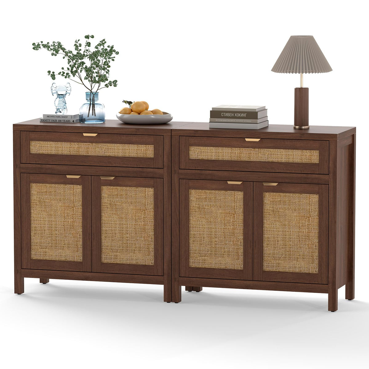 Rattan Sideboard Cabinet Set of 2