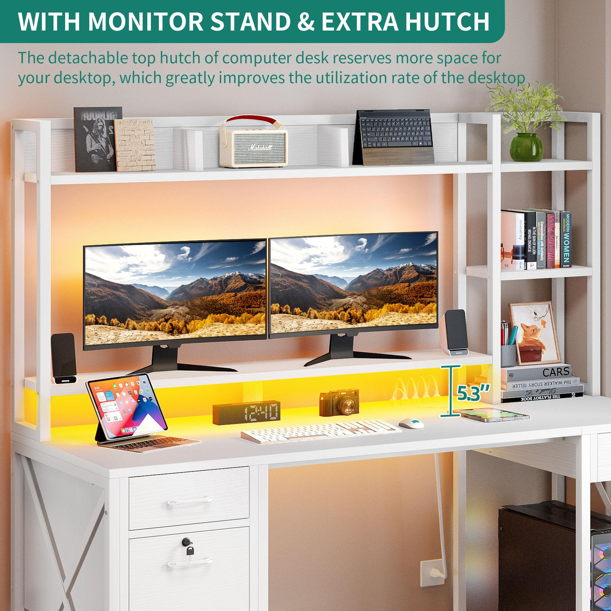 LED Computer Desk with Hutch