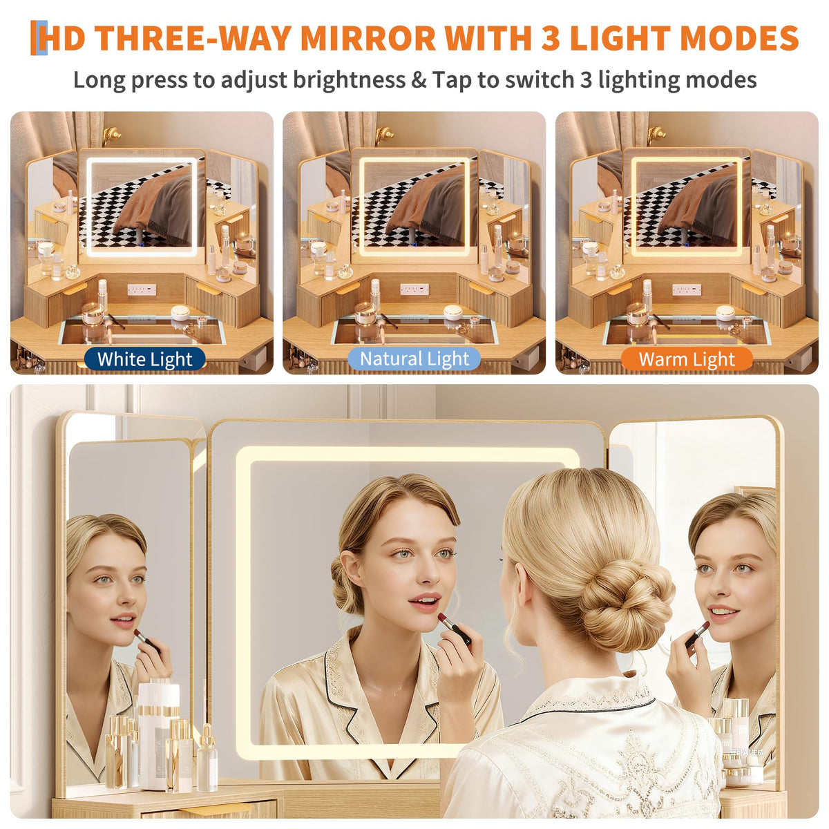 Fluted Corner Makeup Vanity