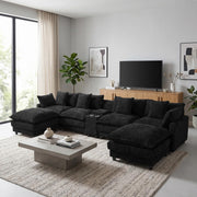 ONEMMLION 143" Oversized U-Shaped Cloud Sectional Sofa, Black