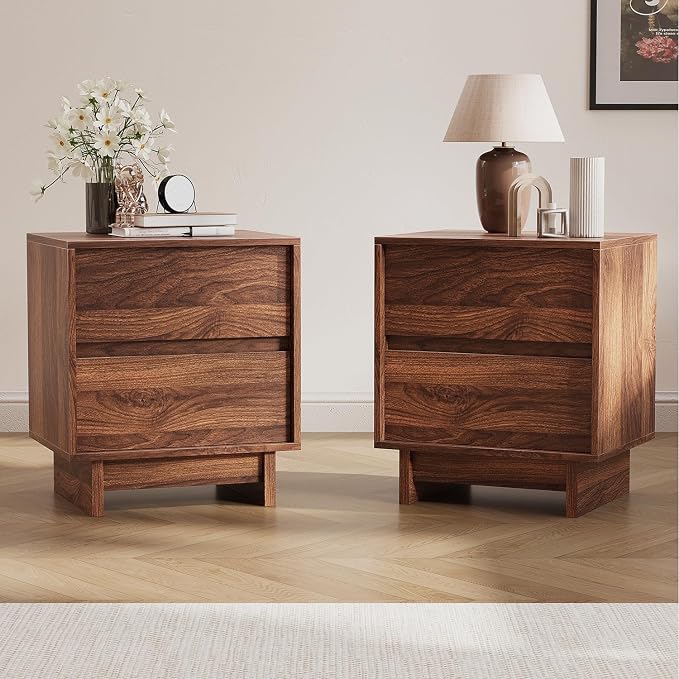 Walnut Nightstands Set of 2