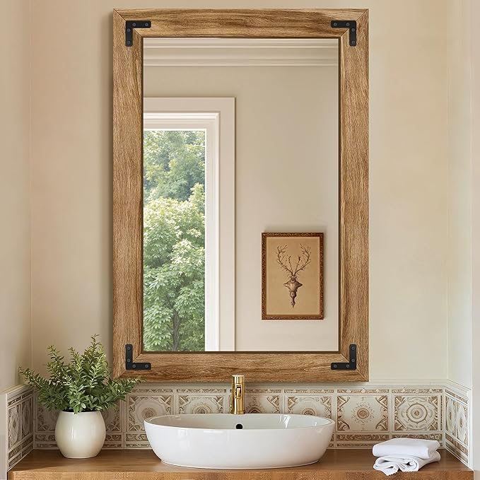 Rustic Farmhouse Wall & Floor Mirror – Solid Wood Frame