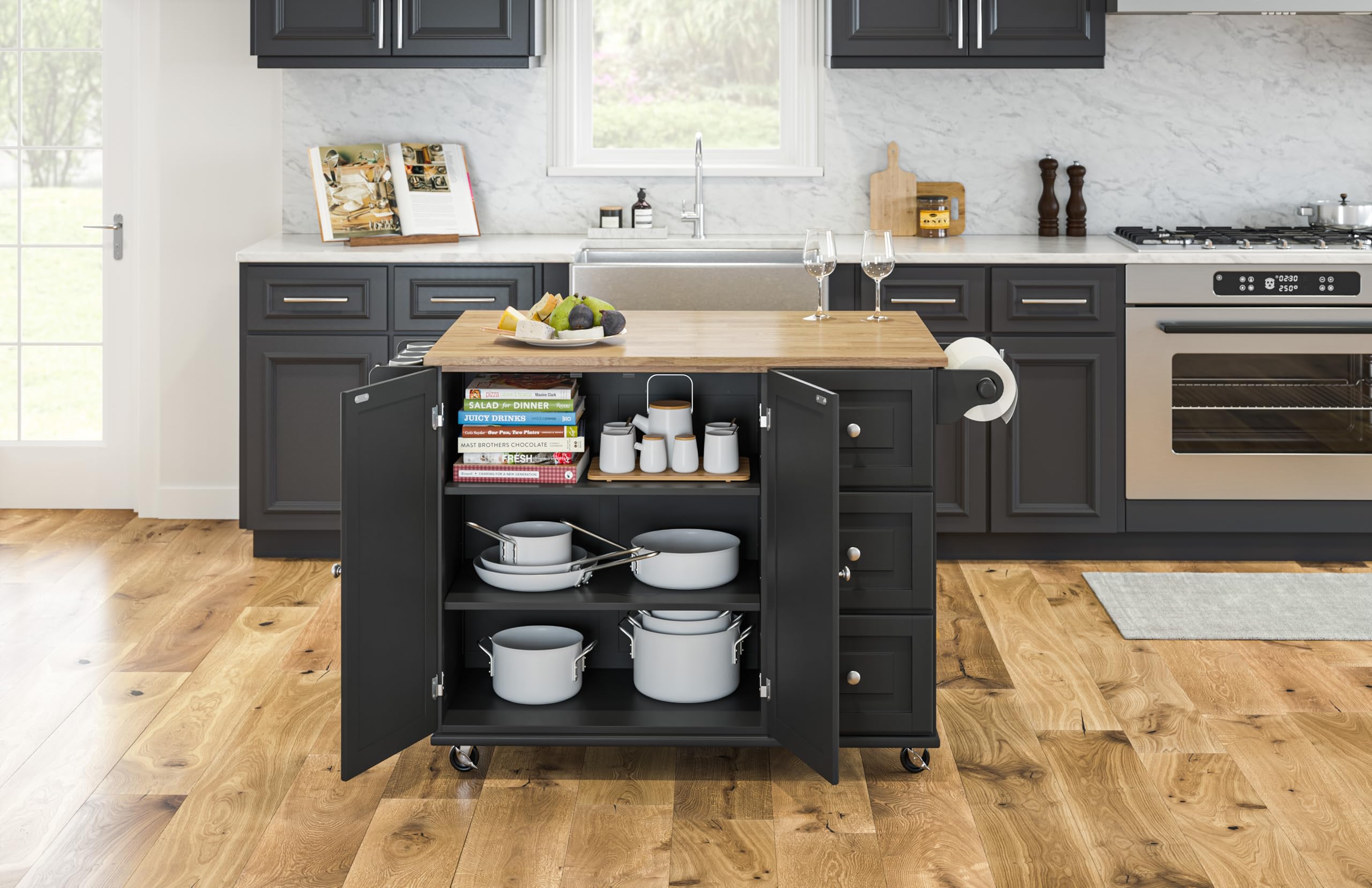 Mobile Kitchen Island Cart with Drop Leaf