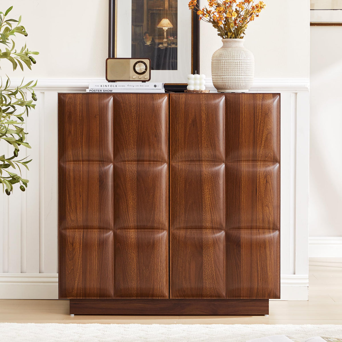 XUZENEST Set of 3 Sideboard Buffet Cabinet with Storage, Modern Accent Cabinets with Adjustable Shelves, 6 Doors Coffee Bar Buffet Table Credenza for Living Room Kitchen Hallway,Walnut