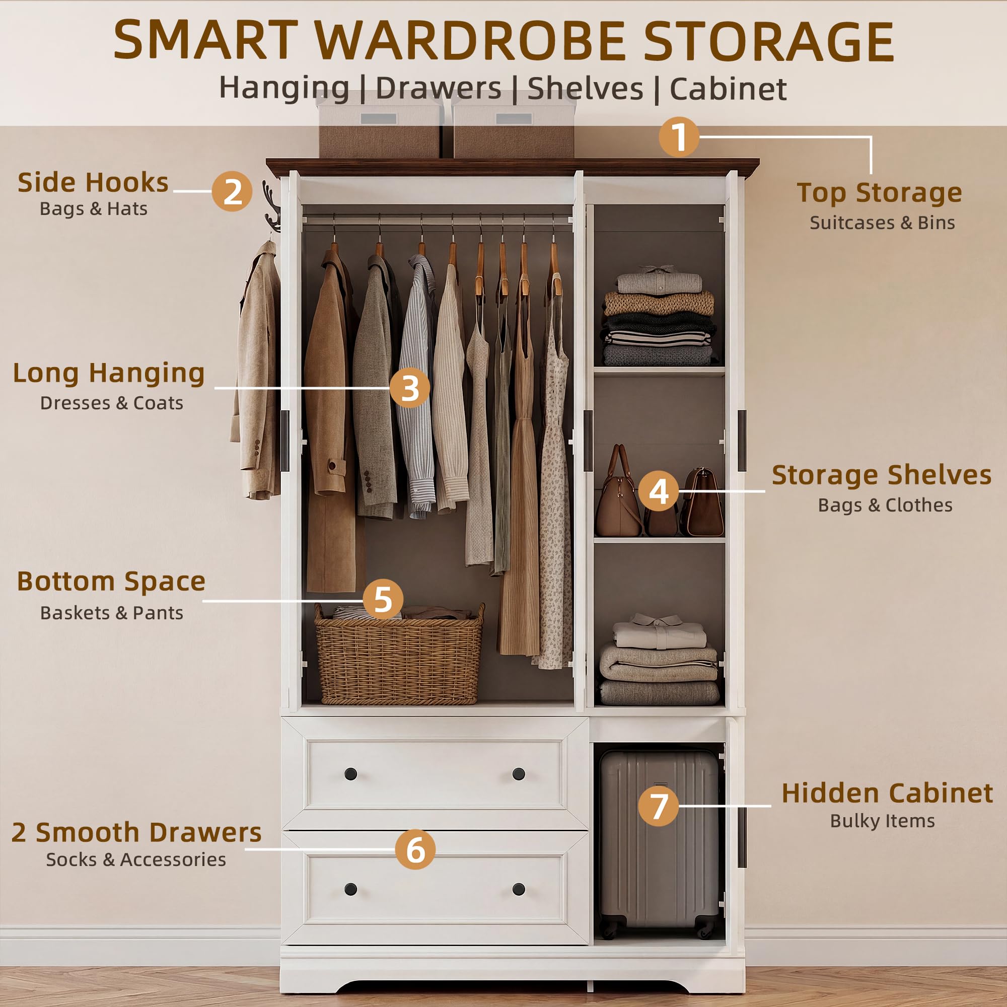Armoire Wardrobe Closet with Drawers