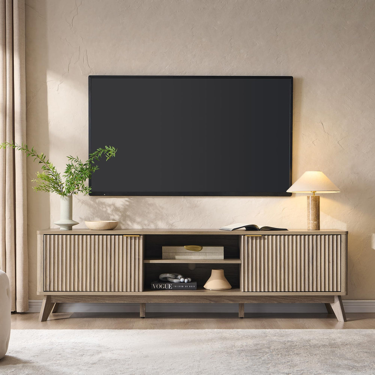 Fluted TV Stand, Alder Grey