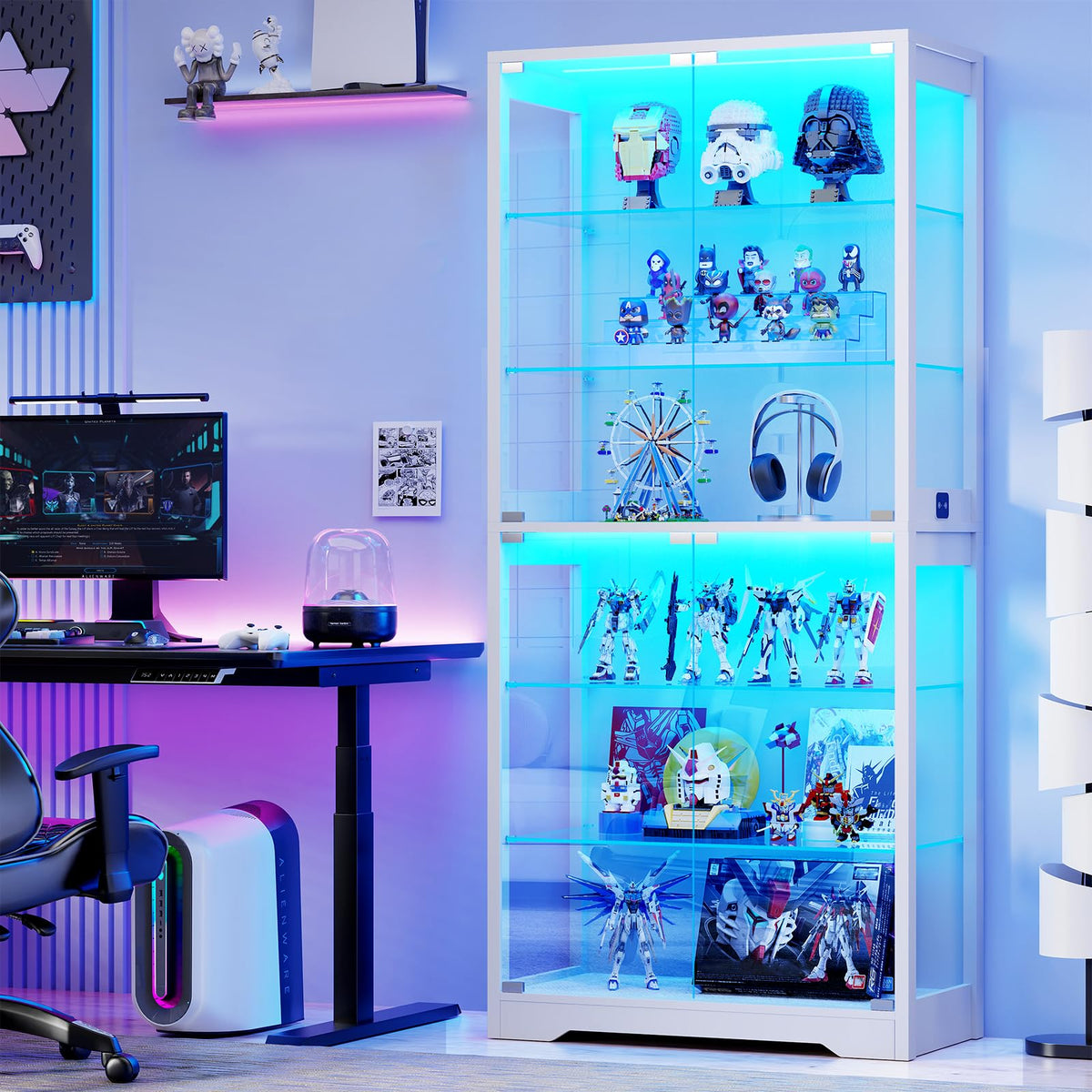 6-Tier LED Glass Display Cabinet