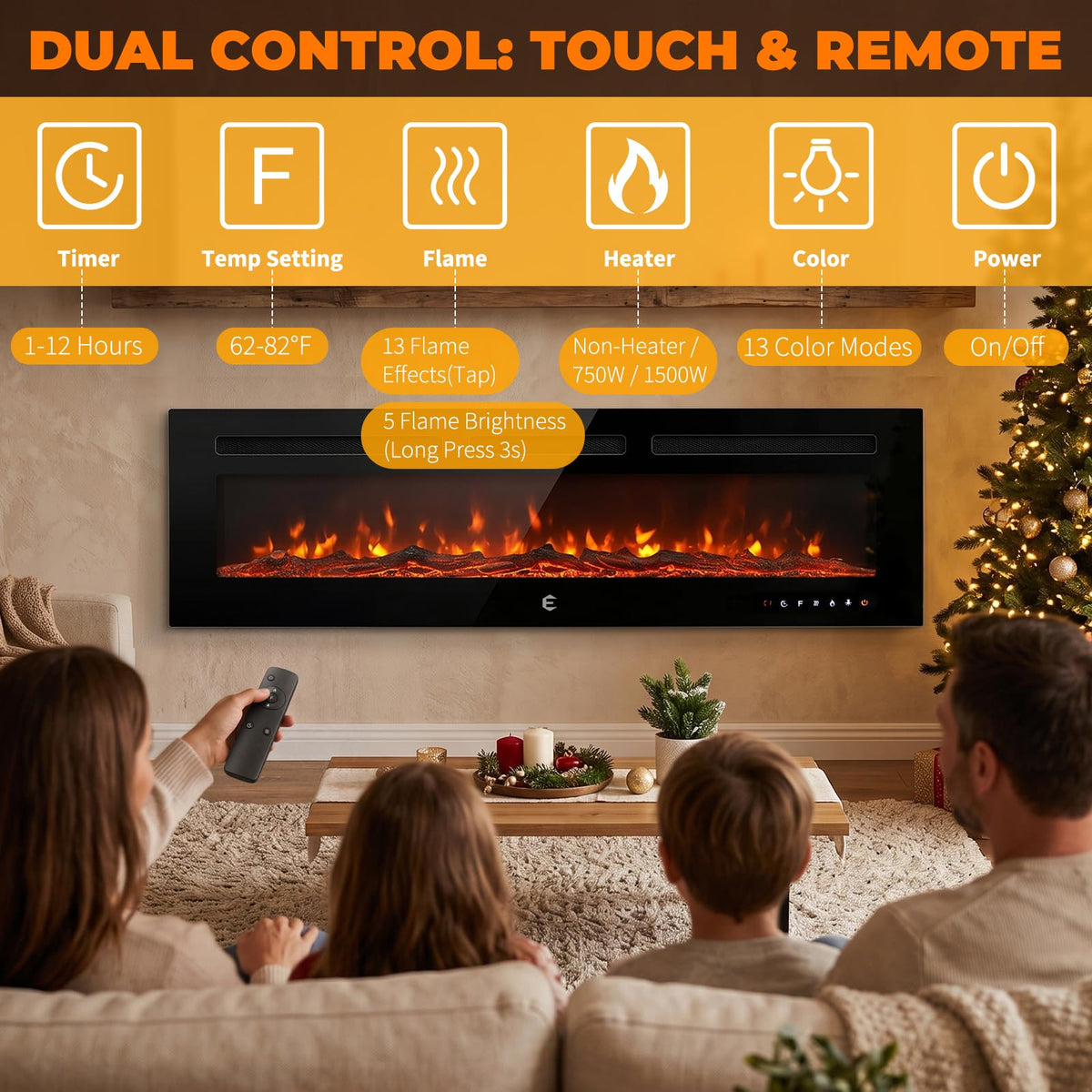 BINMIT 50 Inch Recessed and Wall Mounted Linear Electric Fireplace Insert