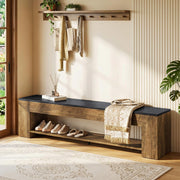 Tribesigns 71-Inch Extra Long Entryway Bench with Shoe Storage, Farmhouse Shoe Bench with 2 Shelves, Wooden Indoor Seating for Hallway, End of Bed, Living Room, Mudroom, Rustic Brown & Black