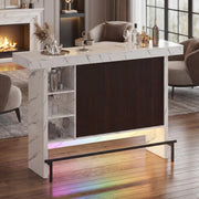 Marble-Style Bar Table with RGB LED Lighting & Storage