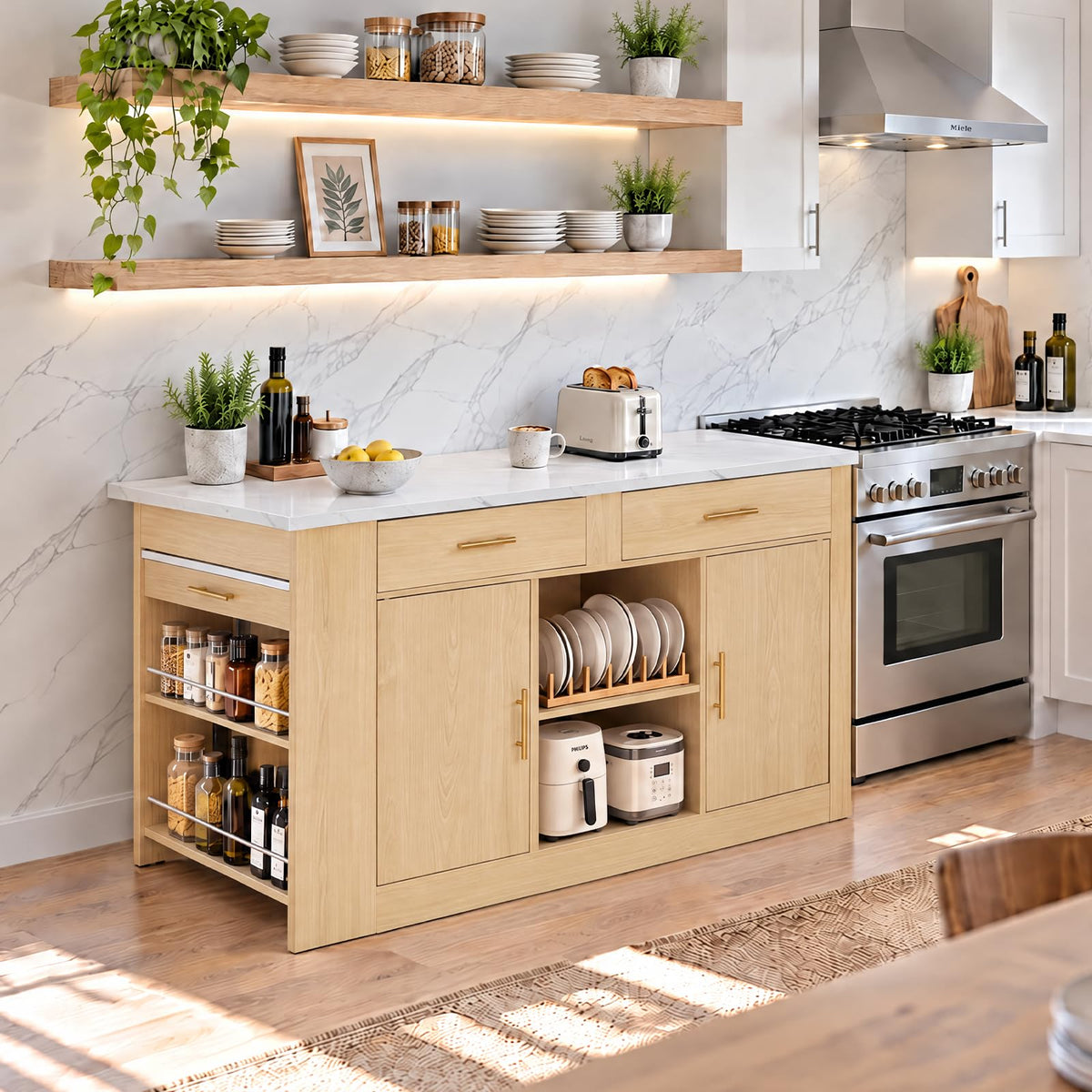 Extendable Kitchen Island with Storage