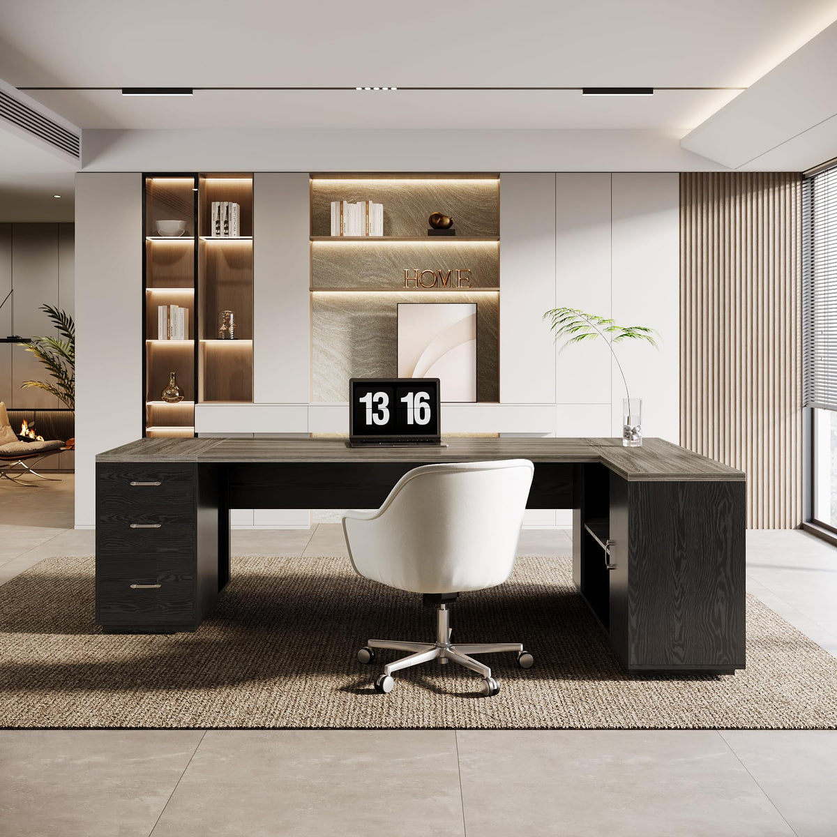 L-Shaped Executive Desk with Storage