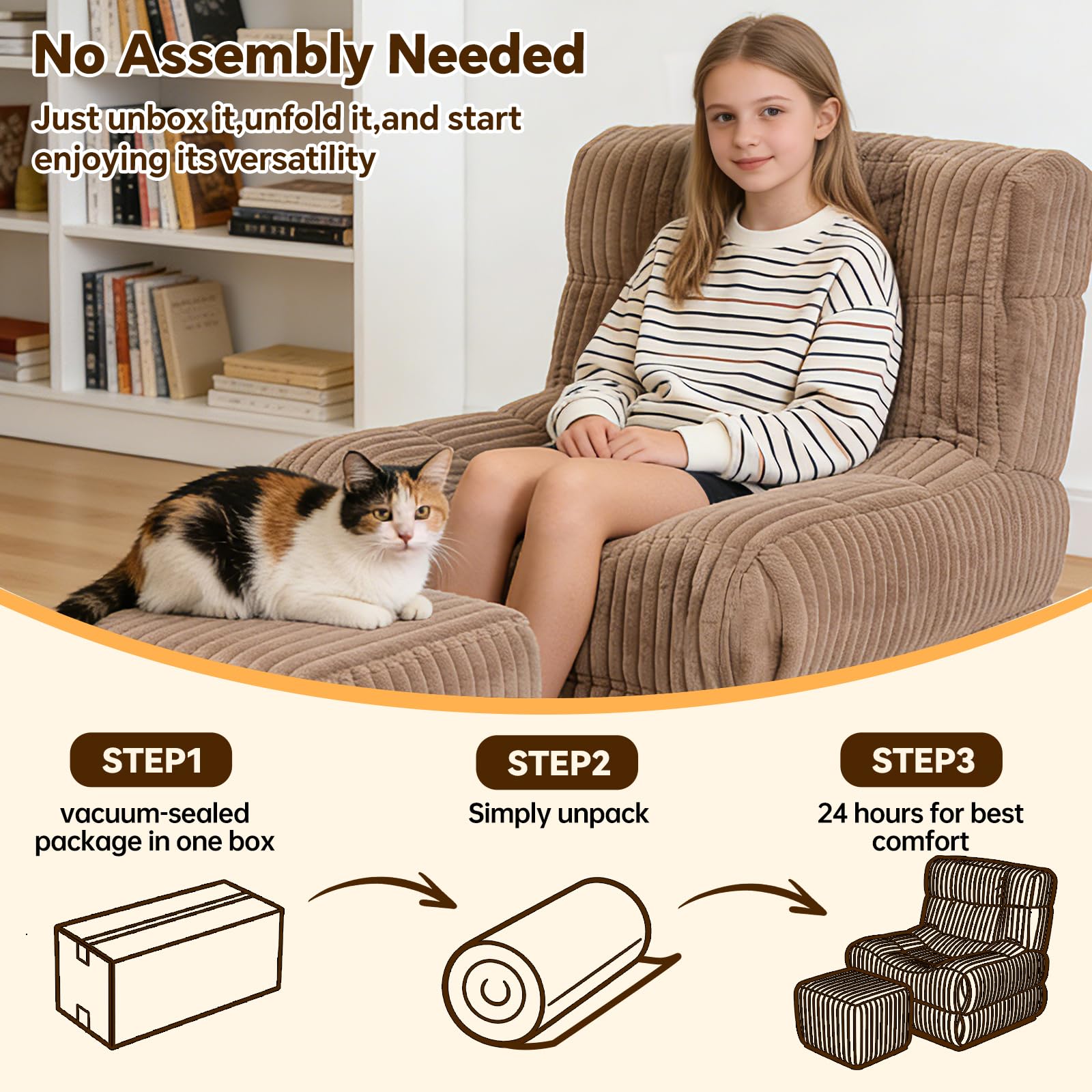Corduroy Bean Bag Chair with Ottoman Floor Sofa