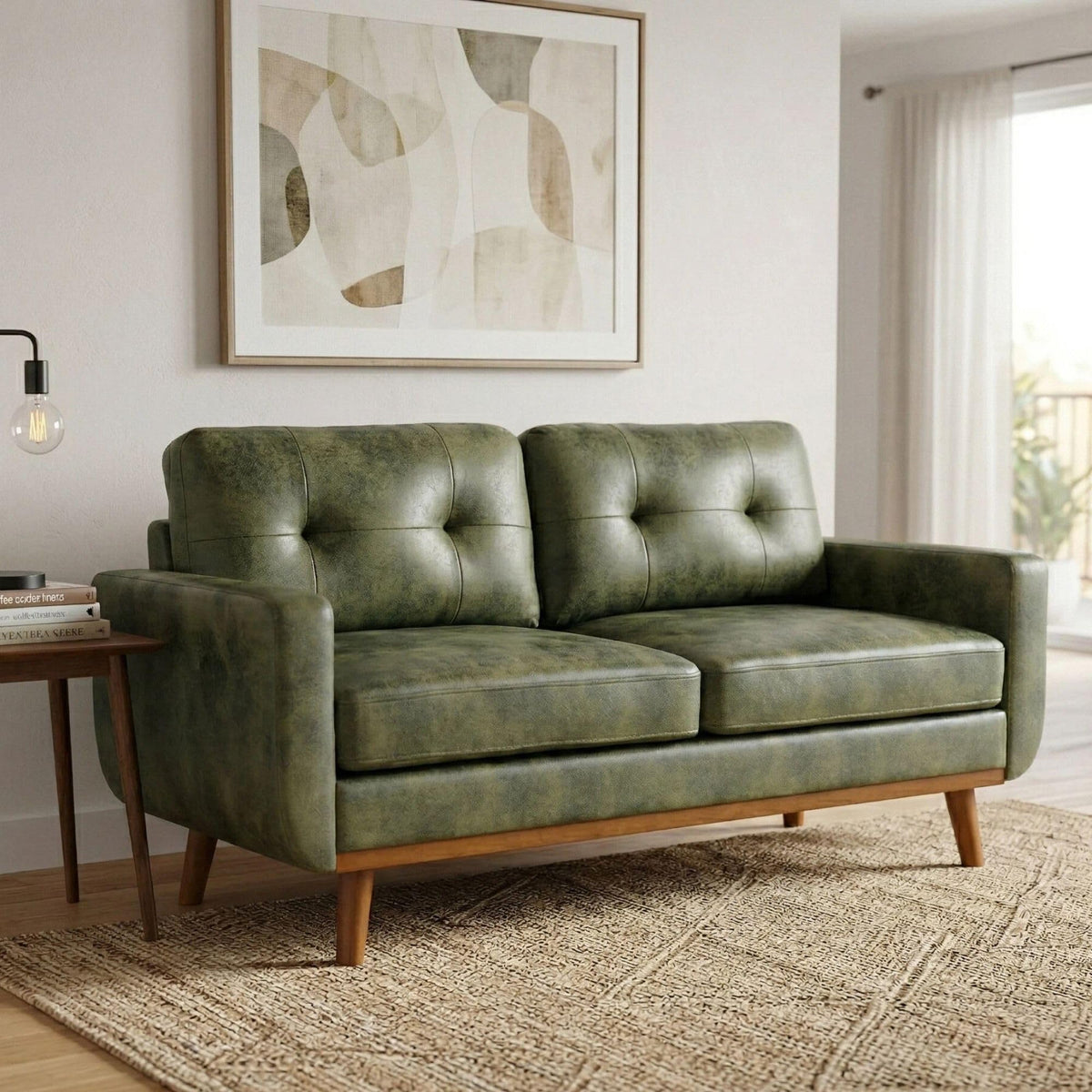 Faux Leather Tufted Loveseat
