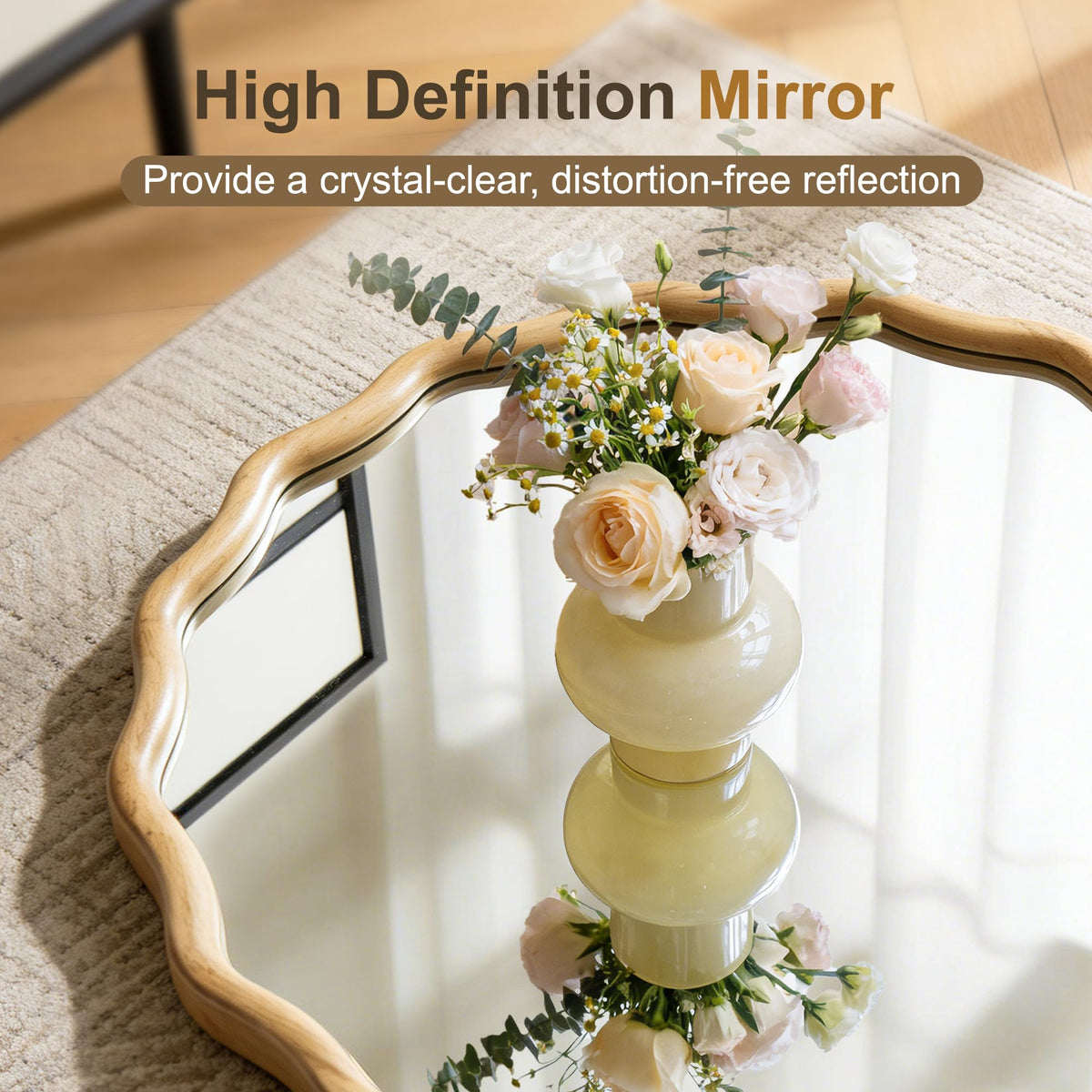 Round Wavy Wood Wall Mirror