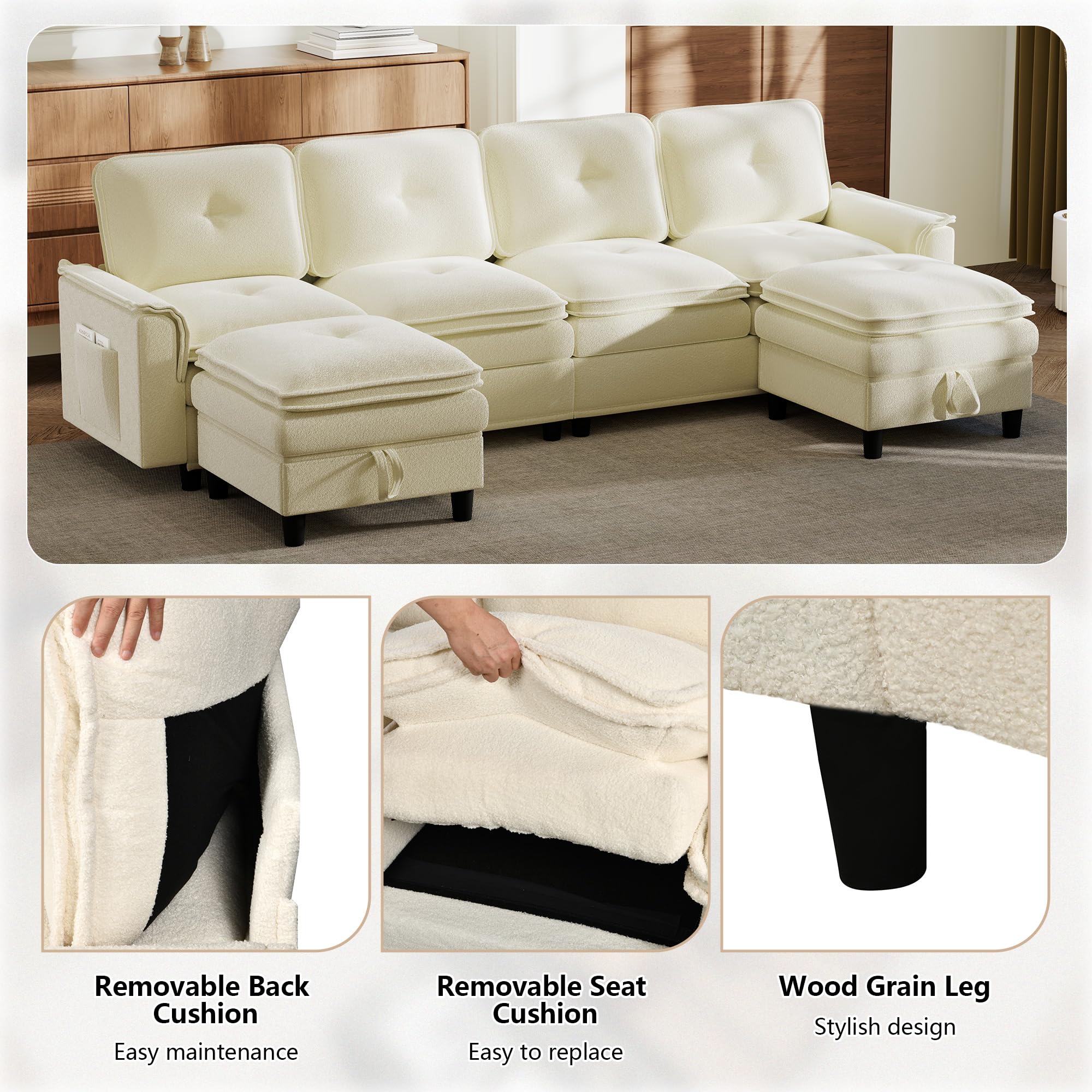 100" Modular Sectional Sofa with Storage Ottoman