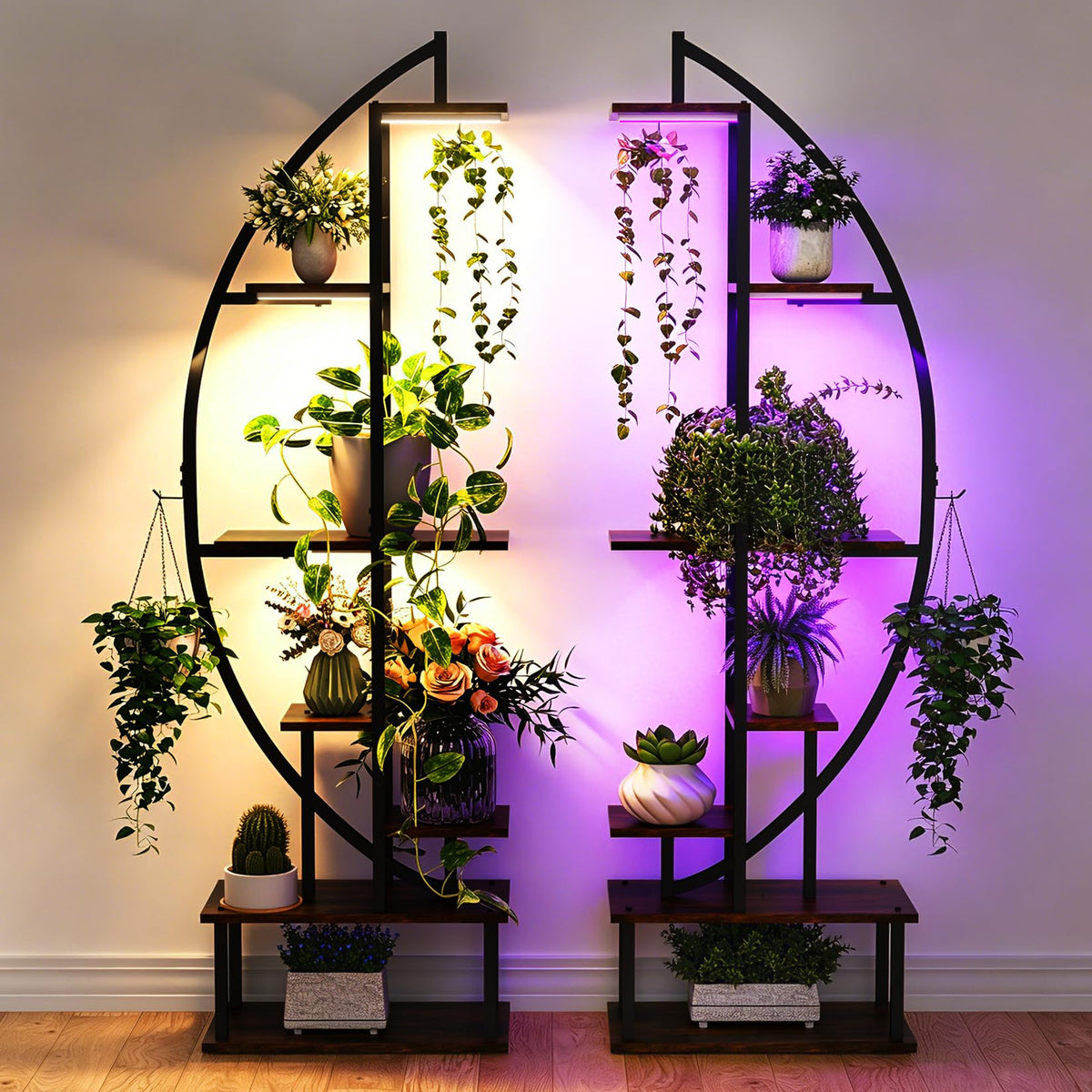 Circular Plant Stand with Grow Lights, Set of 2
