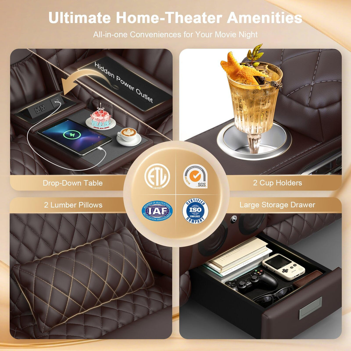 Power Loveseat Recliner Sofa, Home Theater Seating with Massage & Heat