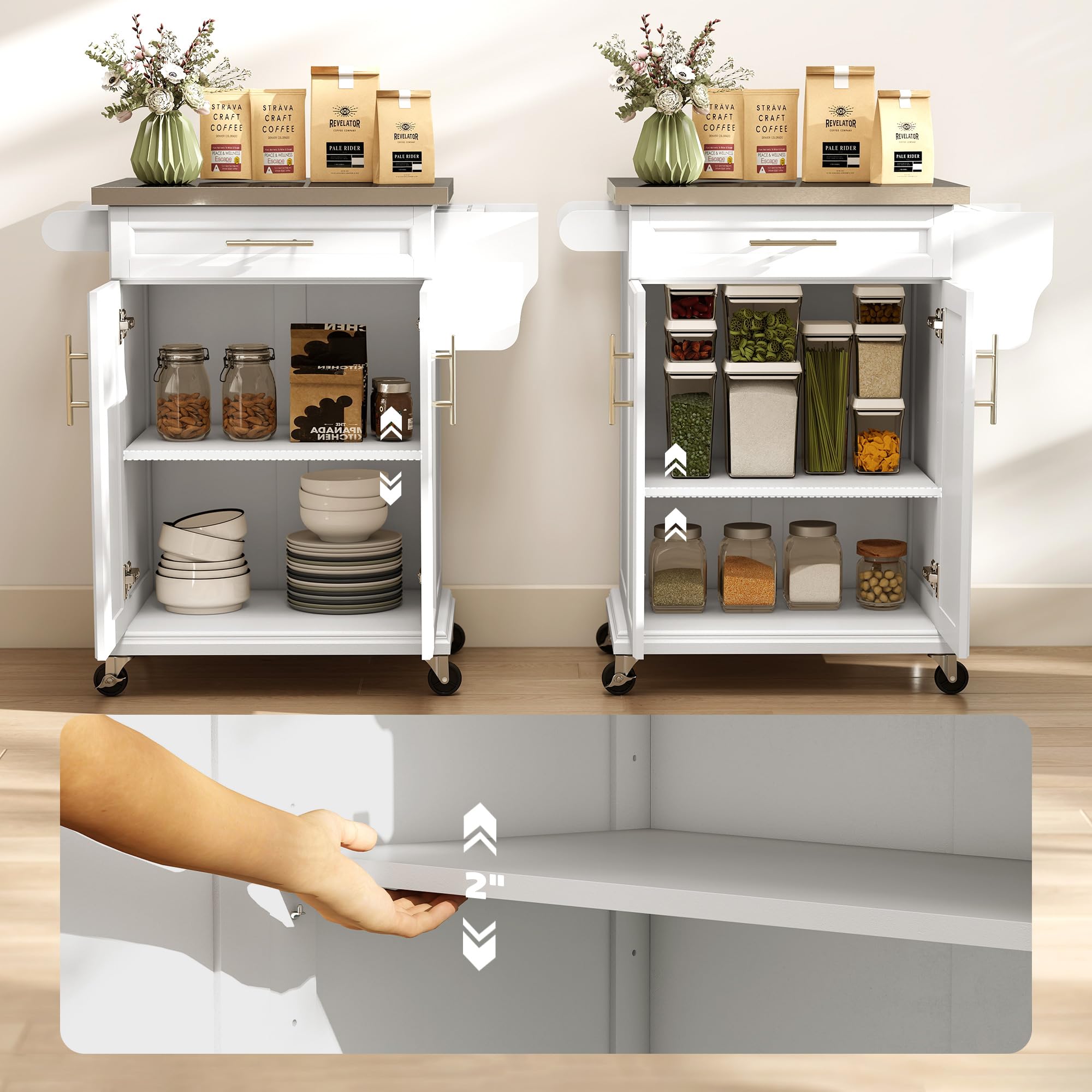 Rolling Kitchen Island with Stainless Steel Countertop