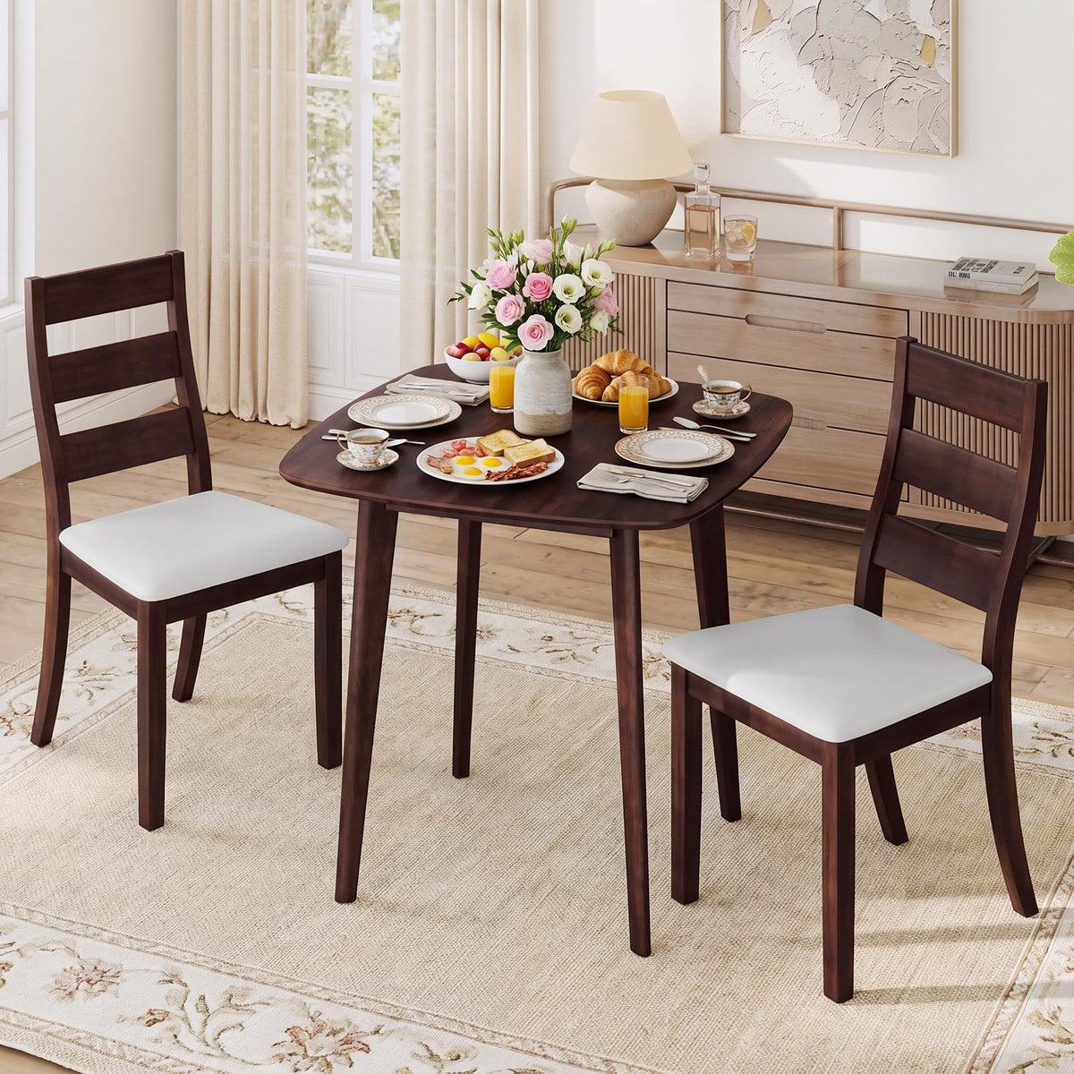 Wood Dining Table Set for Two