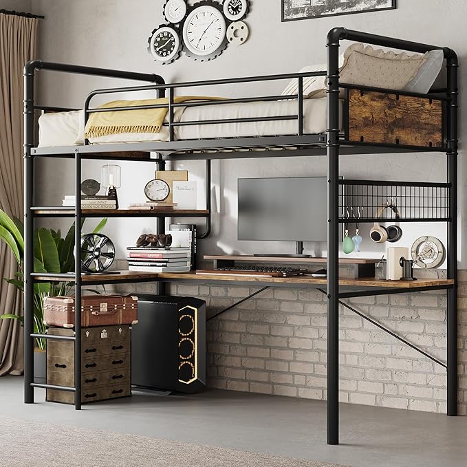 Twin Loft Bed with L-Shaped Desk