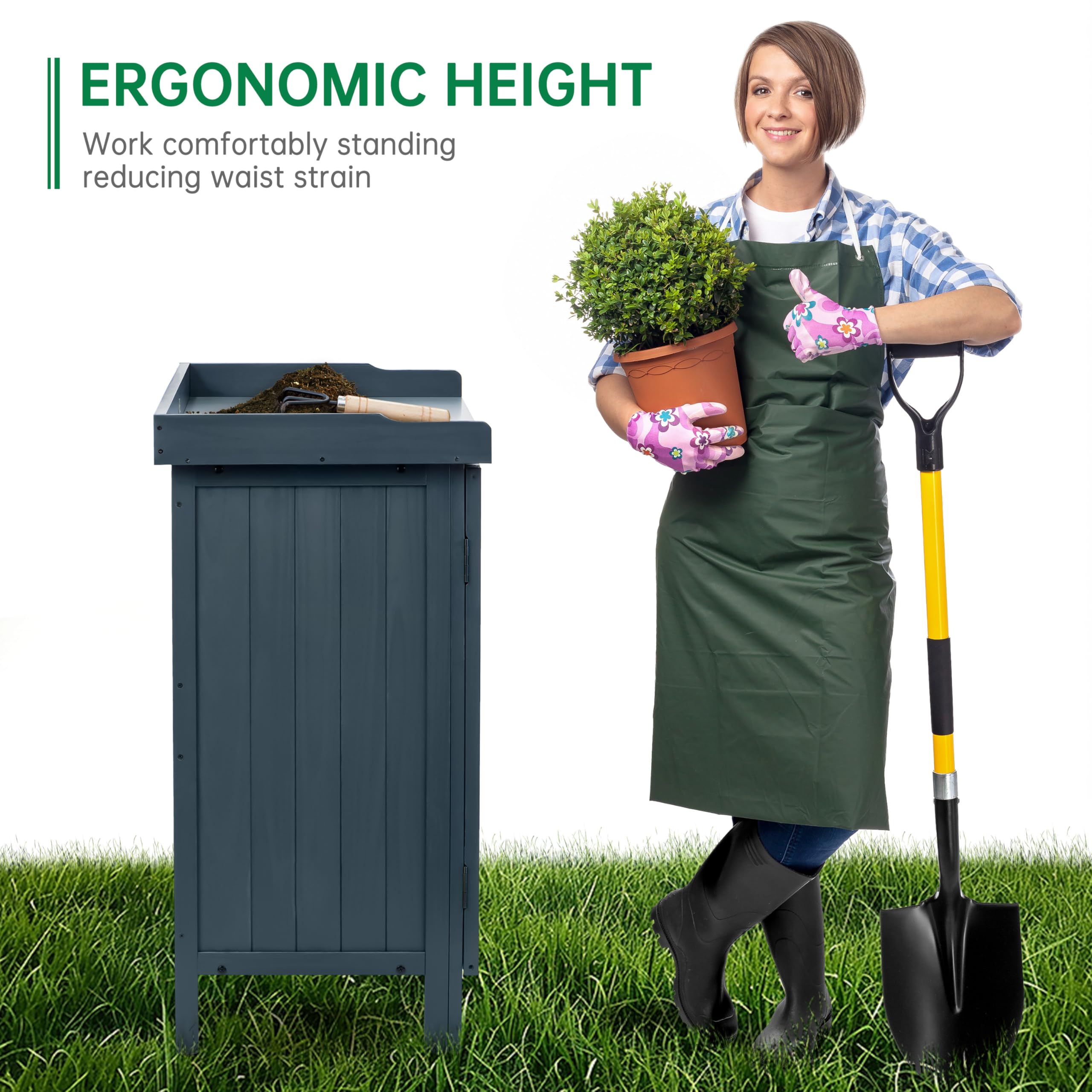 Outdoor Storage Cabinet with Potting Bench & Metal Tabletop
