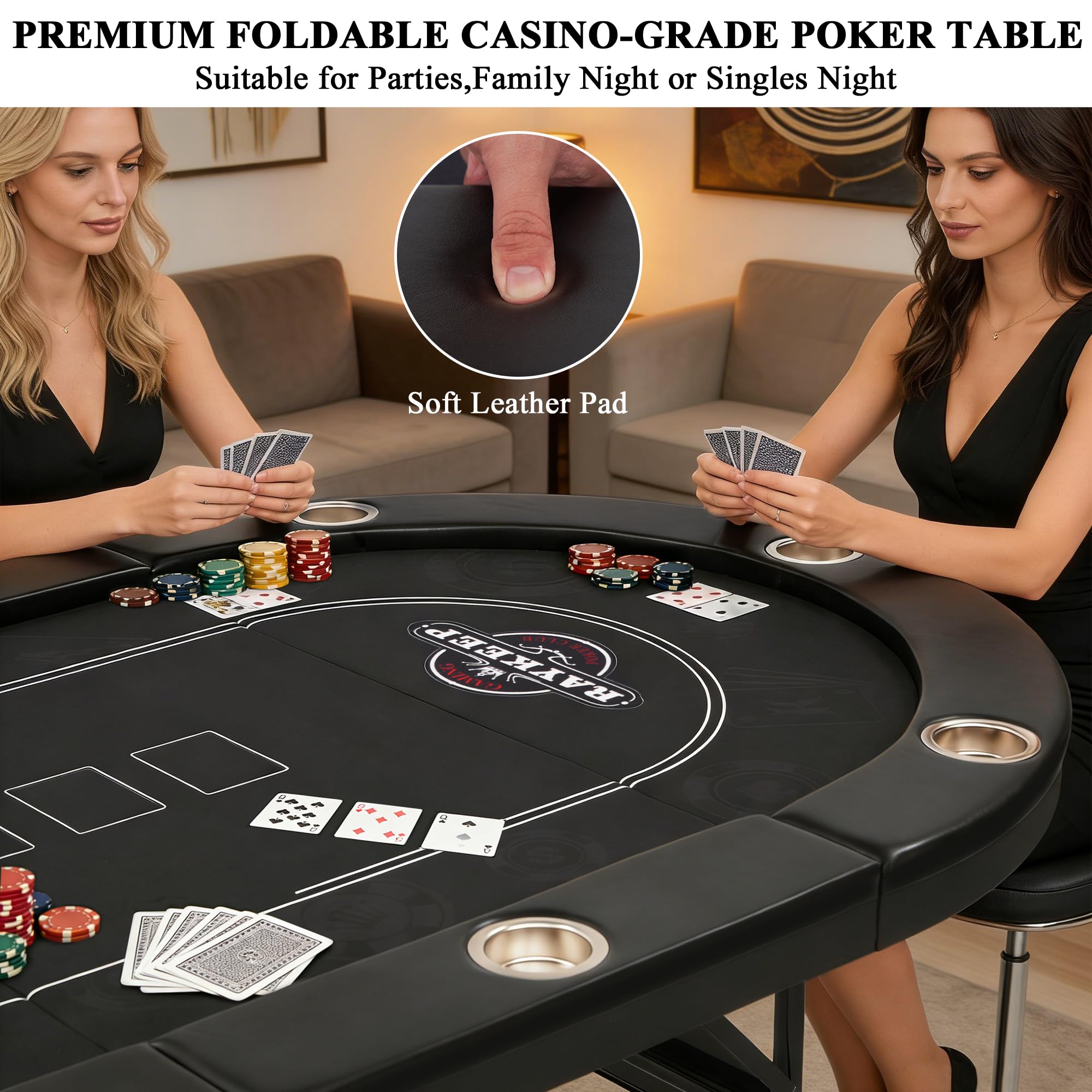 10-Player Folding Poker Table with Cup Holders & Padded Rails